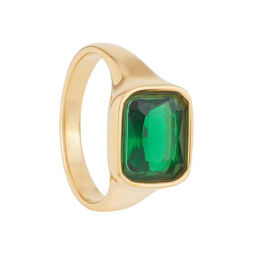 gold ring with green stone - affordable luxury 