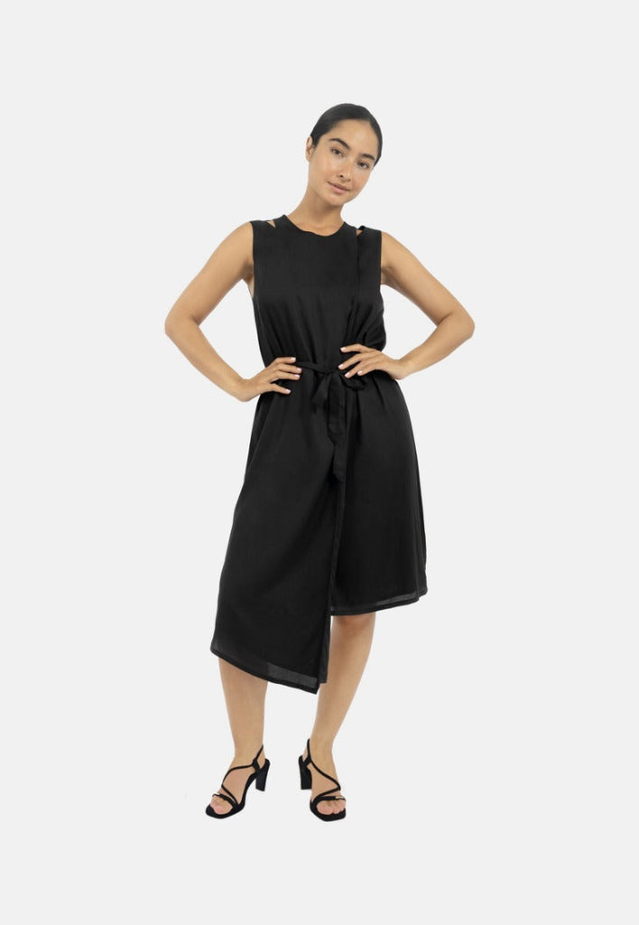 wrap dress - sustainable fashion - black asymmetrical dress