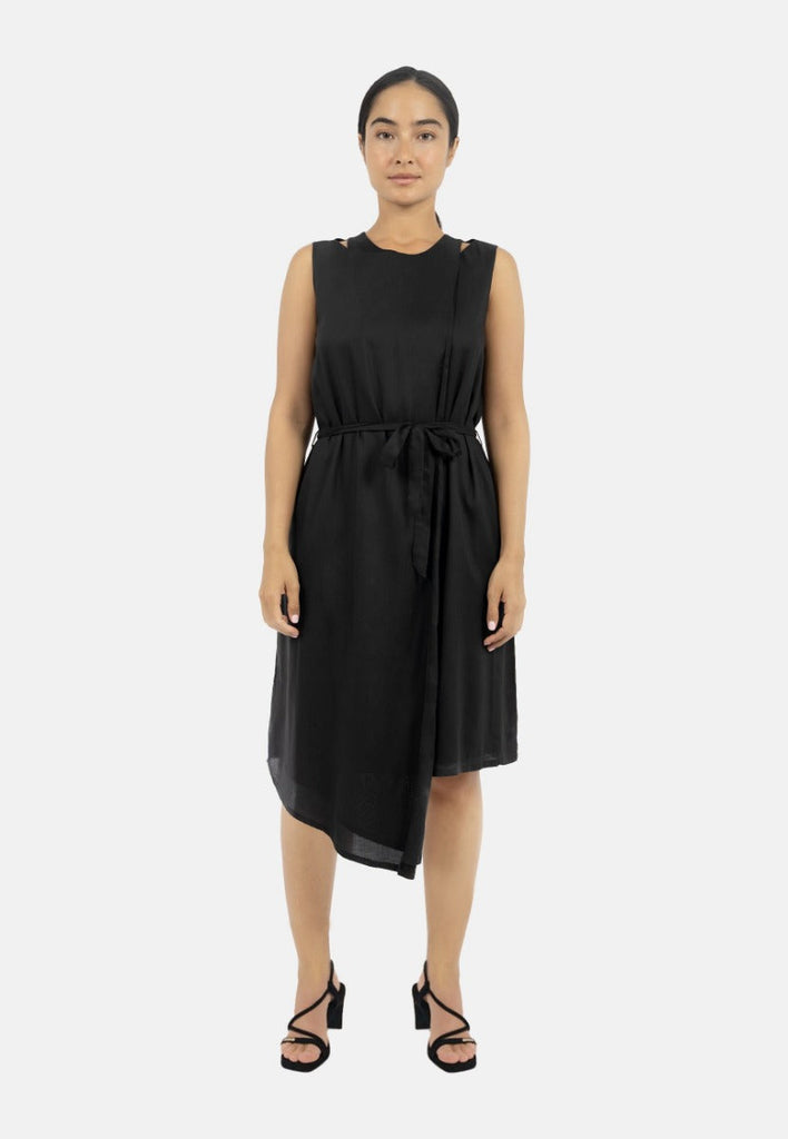 sustainable fashion - black asymmetrical dress