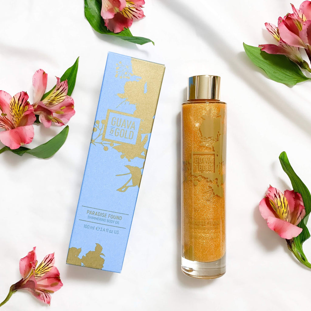 guava and gold shimmering body oil