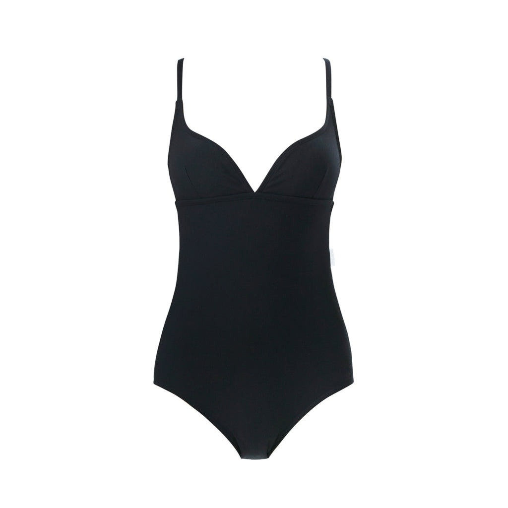 Luxury One Piece Black Swimsuit with Heart Neck
