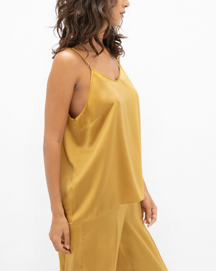 Yellow silk camisole made with Regenerated silk - sustainble scandinavian design by 1 people for The Positive Company 