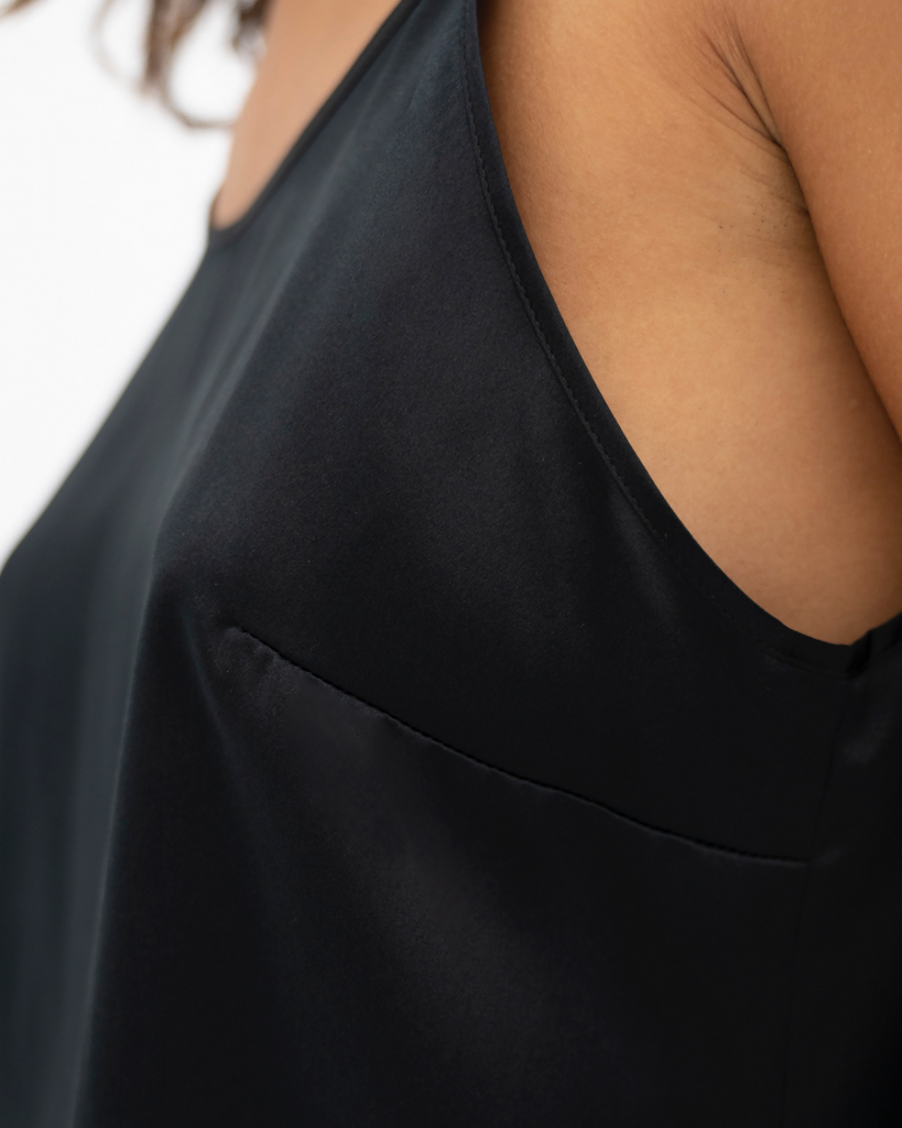 Black luxury loungewear - Black Silk Camisole made with washable black sustainable regenerated silk. by 1 people Danish Designer for The positive Company marketplace 
