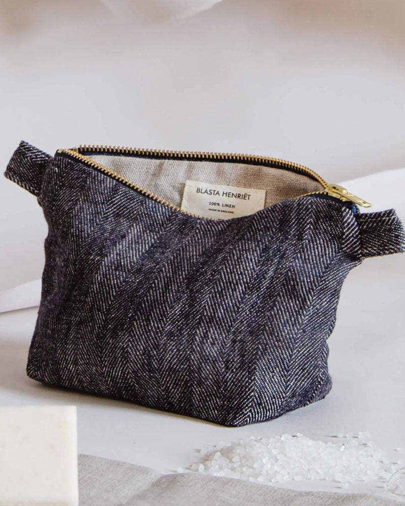 luxury travel accessories - essential washbag - handemade in UK linen travel wash bag
