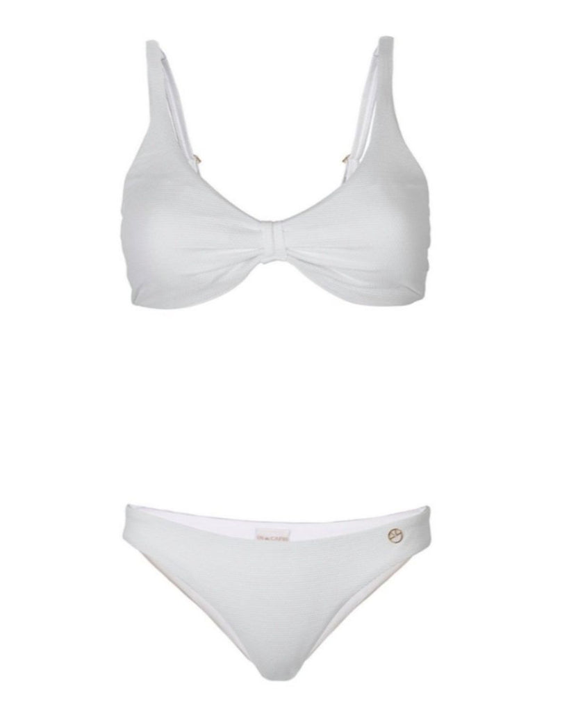 luxury white bikini - ethical swimwear - econyl brand - handmade in uk swimwear - white beachwear