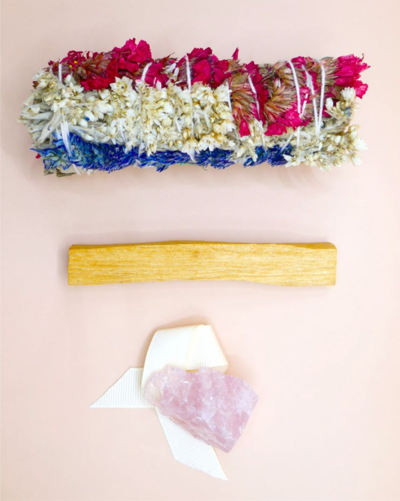 smudge stick bundle with reiki infused crystals