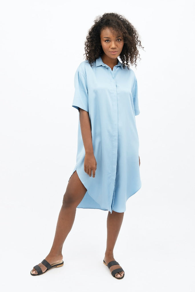 Blue Shirt Dress - perfect summer dress for office - ethical fashion - sustainable clothing - midi dress