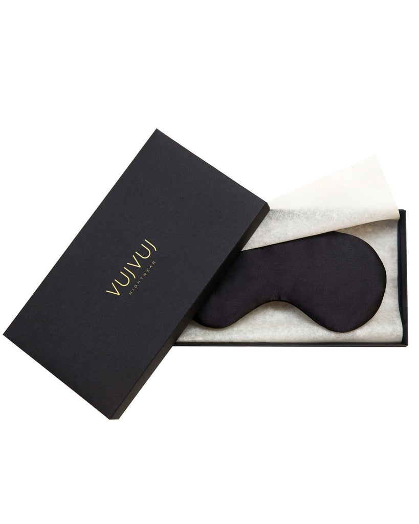Luxury Silk sleep mask. Best Unique gifts for her and affordable gift ideas for friends. 100% Black silk sleeping mask