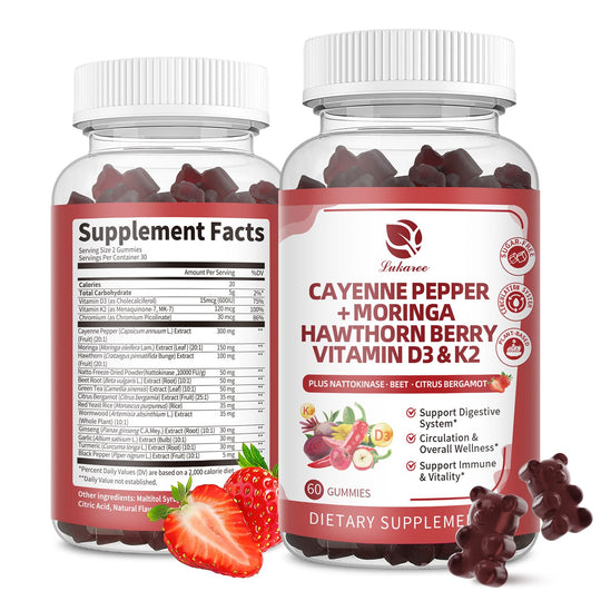 16 in 1 Cayenne Pepper Gummies - Sugar-Free 60 CT | Capsaicin Complex with Moringa, Hawthorn, Beet Root, Wormwood & Citrus Bergamot