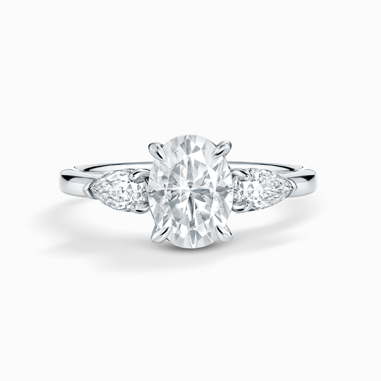 2 ct Oval Moissanite Three Stone Engagement Ring in Sterling Silver