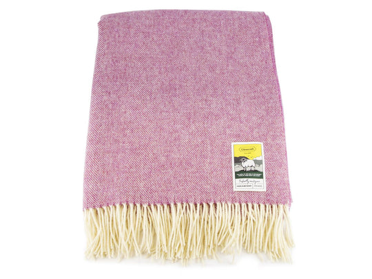 Herringbone Pure New Wool Blanket - Pink