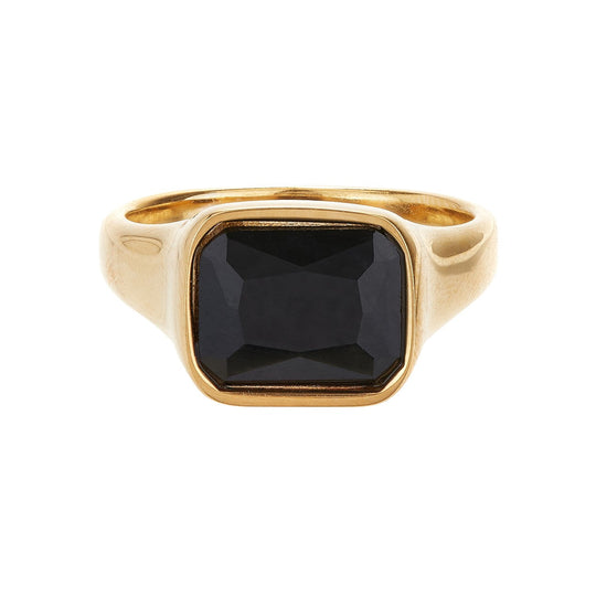 Square Gold Cocktail Ring: Black