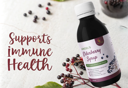 Angel's Elderberry Syrup with Organic Ingredients - Honey or Molasses(Vegan)
