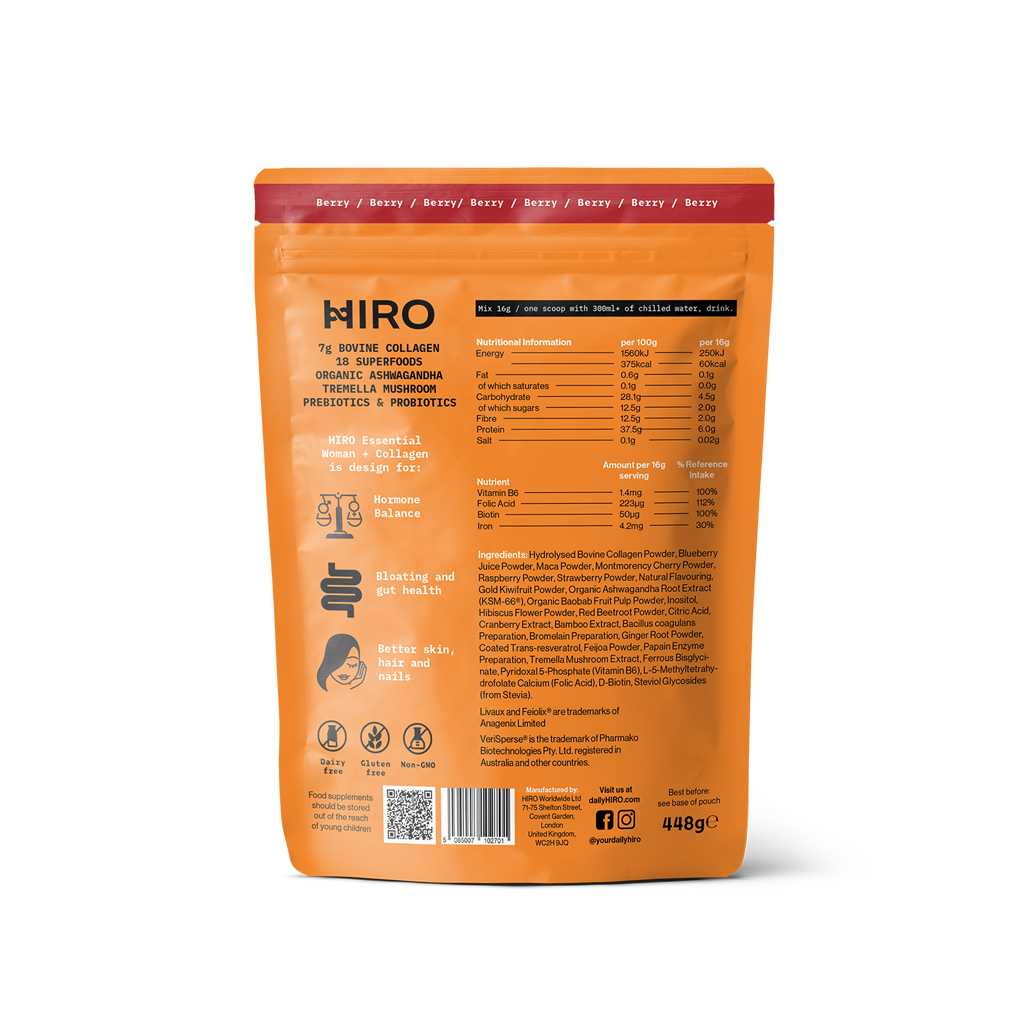 Daily Superblend Designed for Female Health. Hiro Mix balances hormones & supports the female cycle, reduces bloating, inflammation, & supports gut health