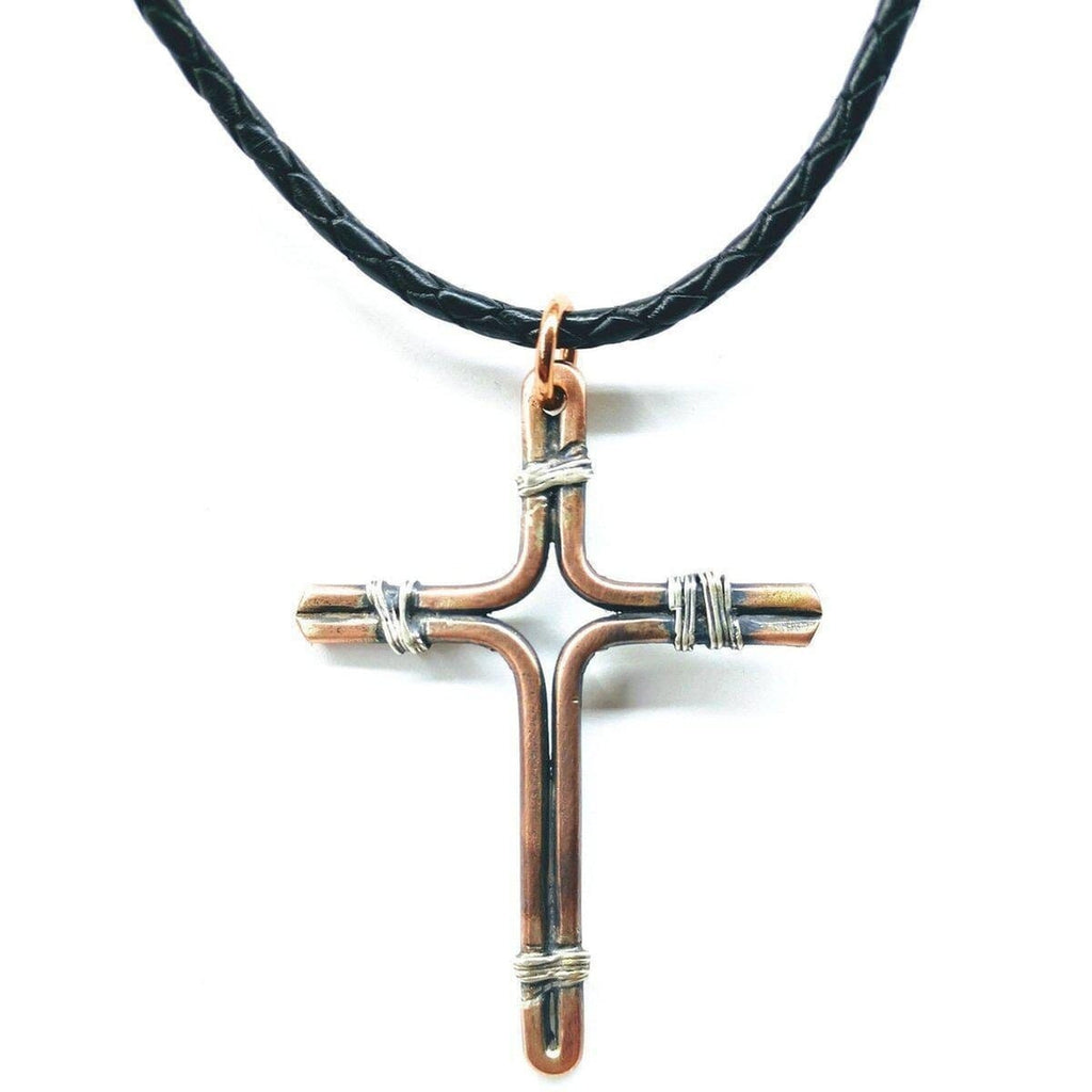 unique gift for him - Men's jewellery - sustainable jewellery - ethical cross necklace Handmade Copper and Silver Wire Cross Necklace for Him - Necklaces - Alexa Martha Designs   