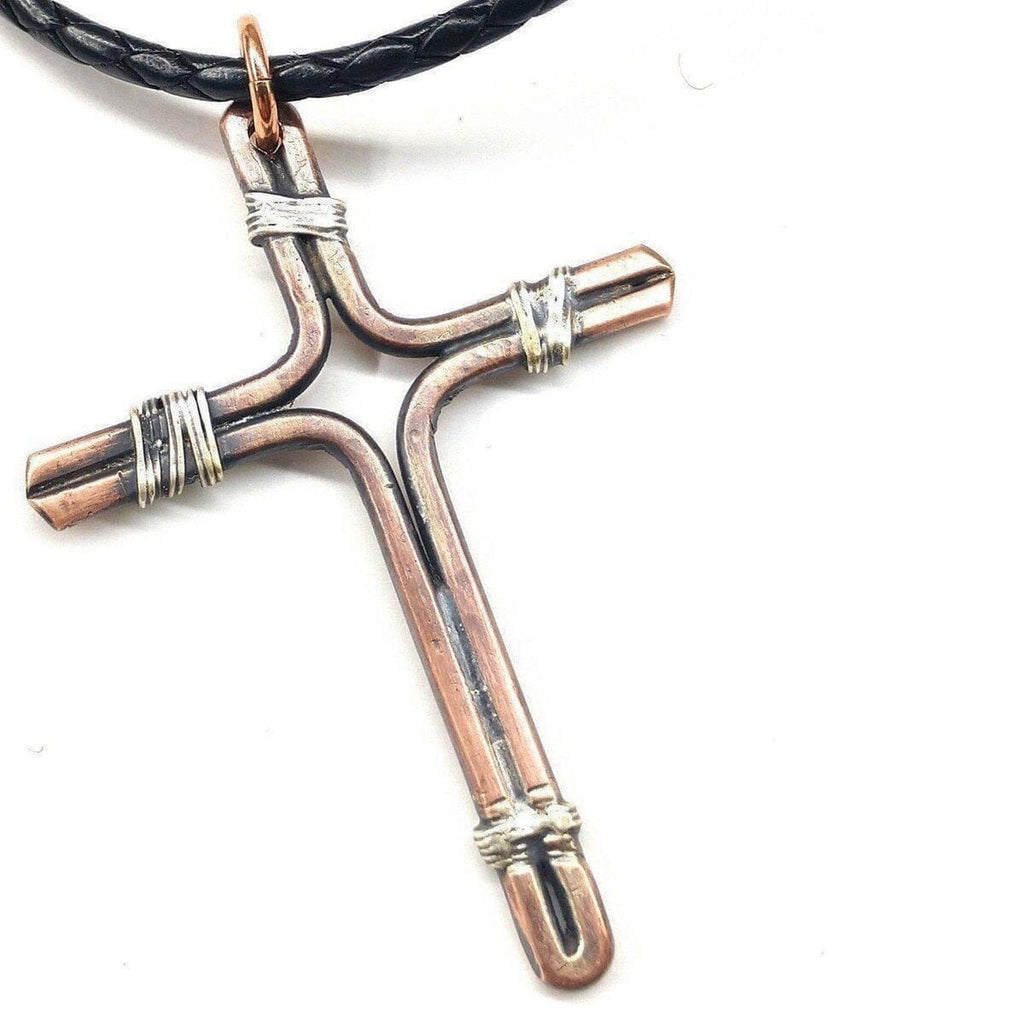 Men's jewellery - sustainable jewellery - ethical cross necklace Handmade Copper and Silver Wire Cross Necklace for Him - Necklaces - Alexa Martha Designs   