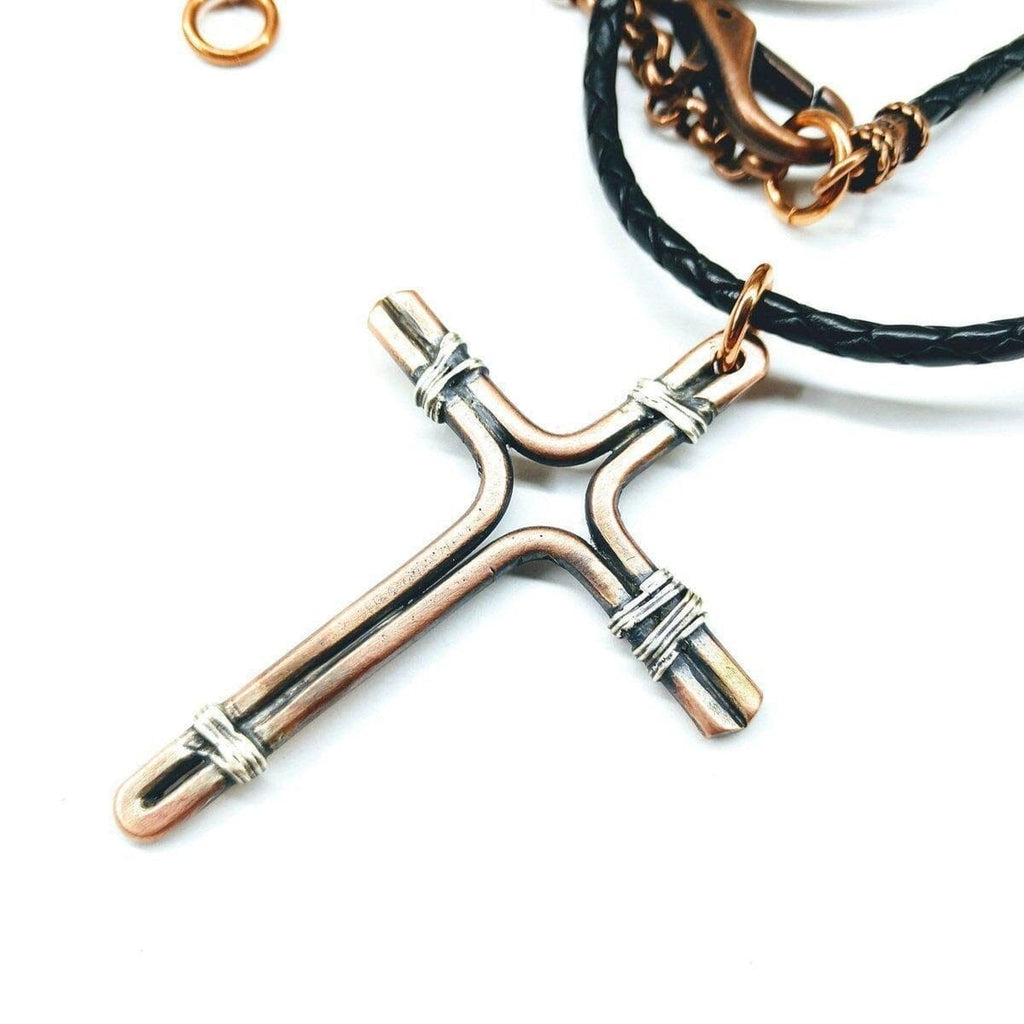 Handmade Copper and Silver Wire Cross Necklace for Him - Men's jewellery - sustainable jewellery - ethical cross necklace -Necklaces - Alexa Martha Designs   