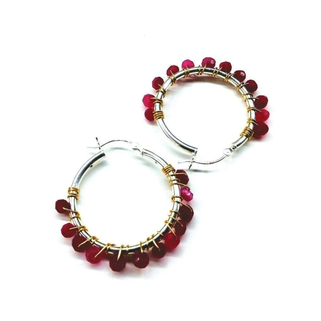 Hot Pink Chalcedony Silver Hoop Earrings - Hoop Earrings - Alexa Martha Designs   
