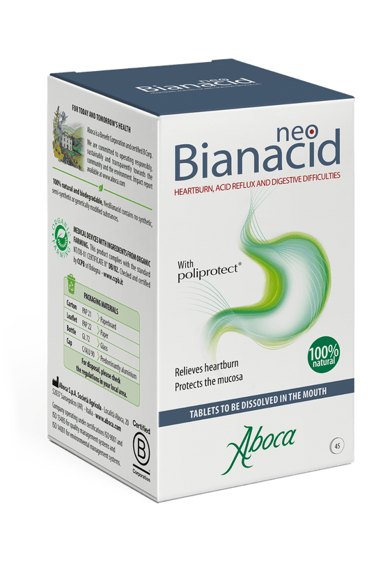 Aboca Neo Bianacid Heartburn, Acid Reflux & Digestive Difficulties – 45 Tablets to Dissolve in the Mouth