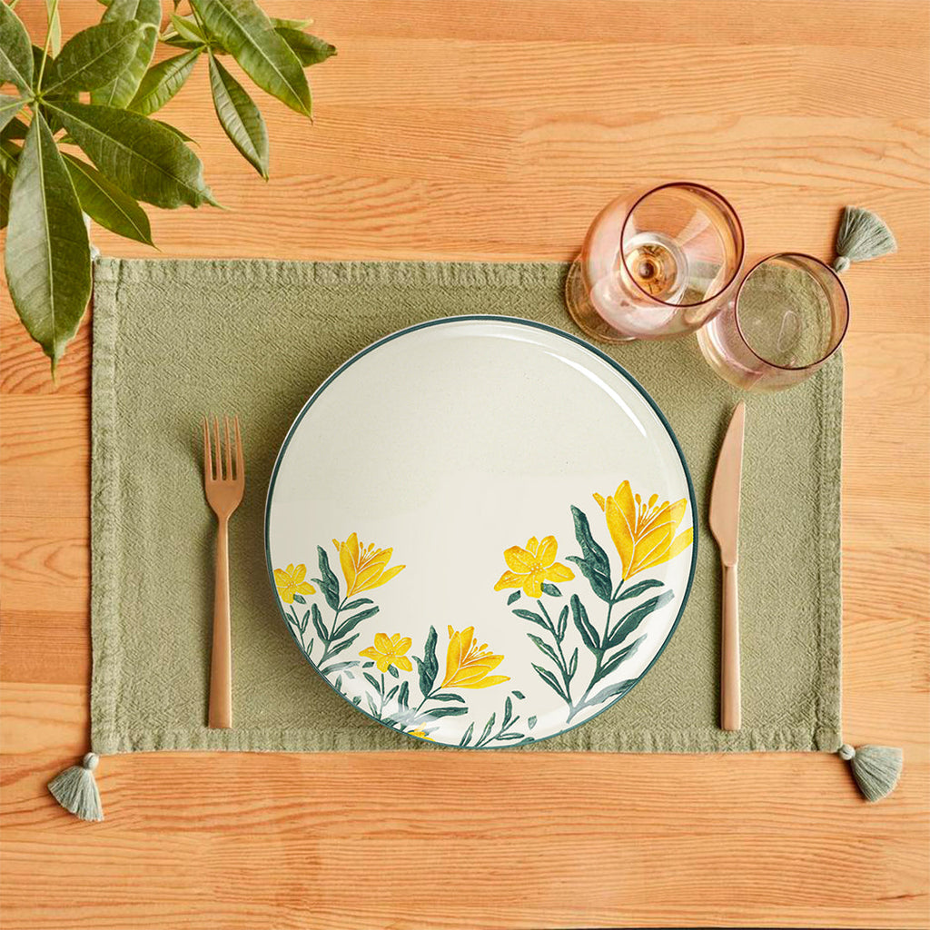 painted plate with yellow flower
