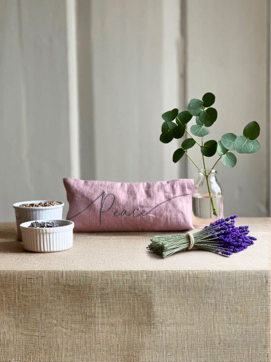 Peace Embroidered Linen and Lavender Eye Pillow