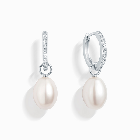 Freshwater Pearl Hoop Drop Earrings with Removable Pearls in Sterling Silver