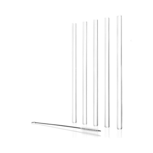Stolzle Glass Drinking Straws with Cleaning Brush - Set of 6