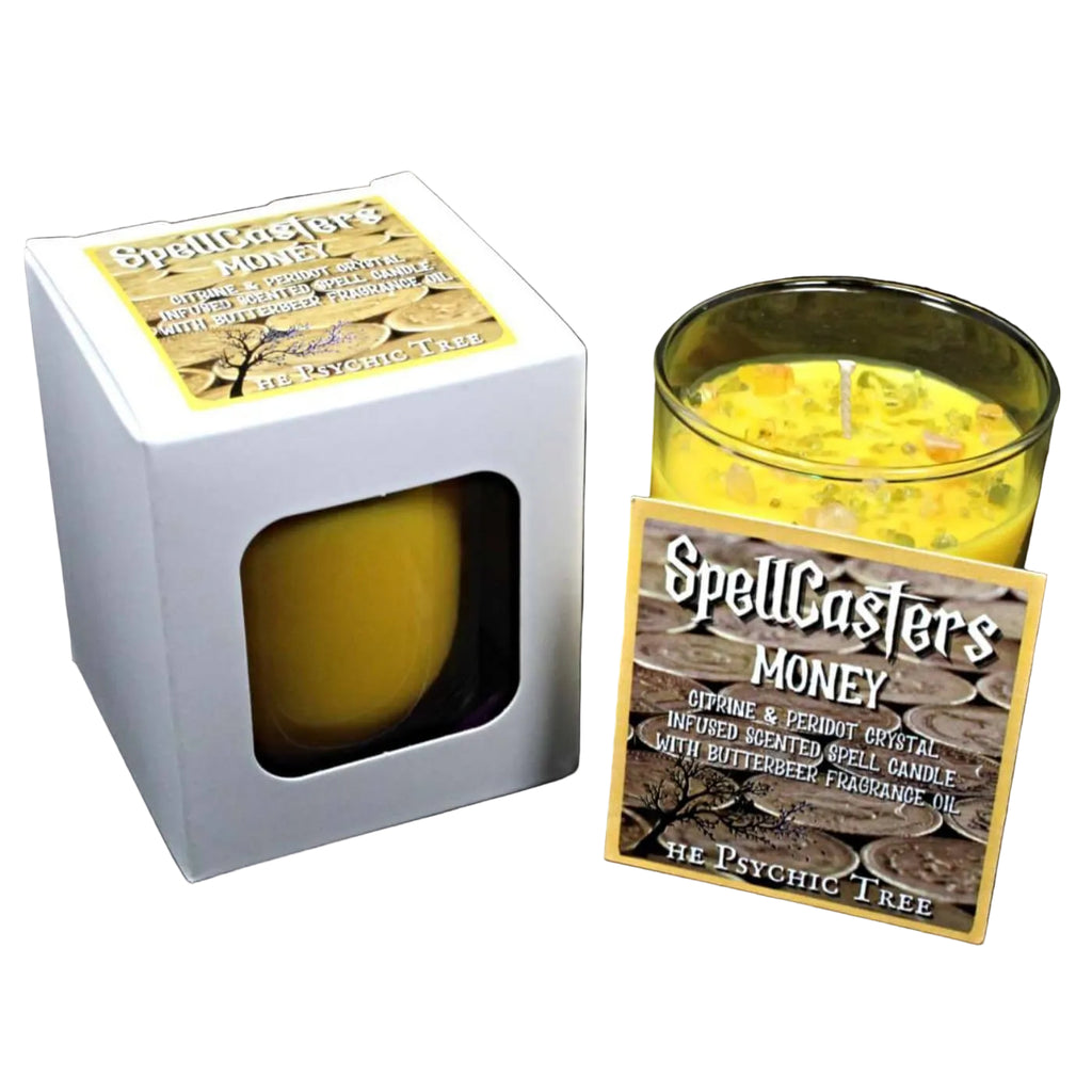 SpellCaster's Money reiki candle in a glass jar 
