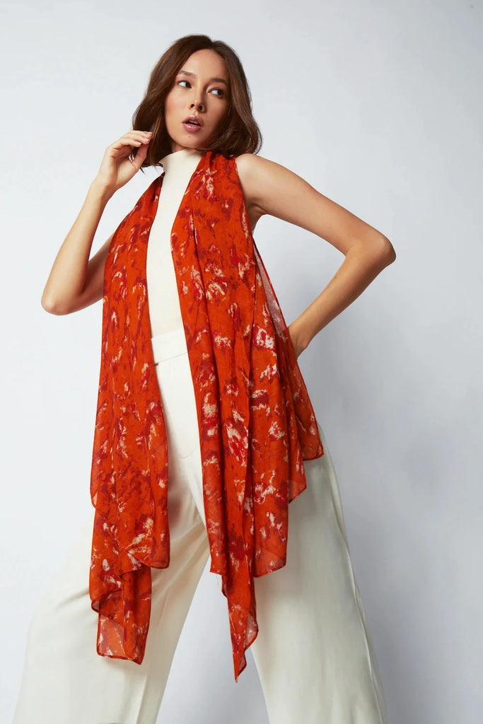 red beach sarong - luxury beachwear - beautiful printed beach scarf - bamboo accessories