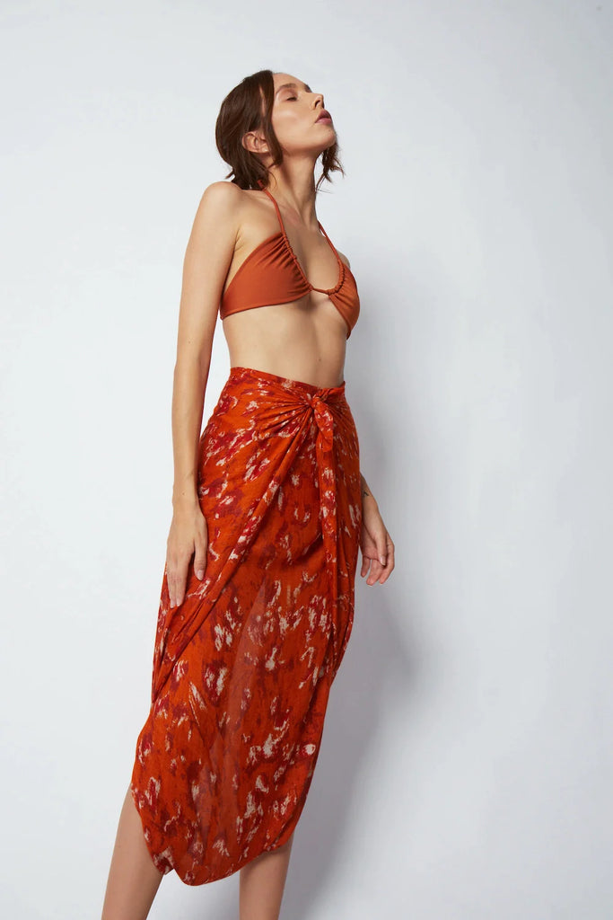 red beach sarong - luxury beachwear - beautiful printed beach scarf