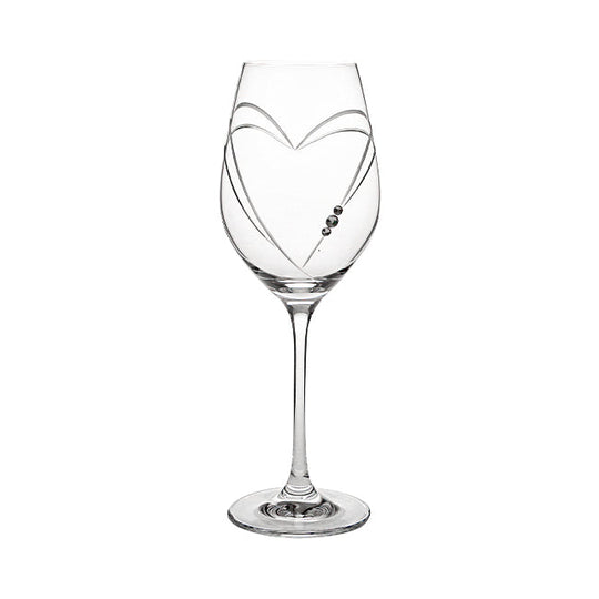 Diamante Wine Glass with Heart Shaped Cut - In Gift Box