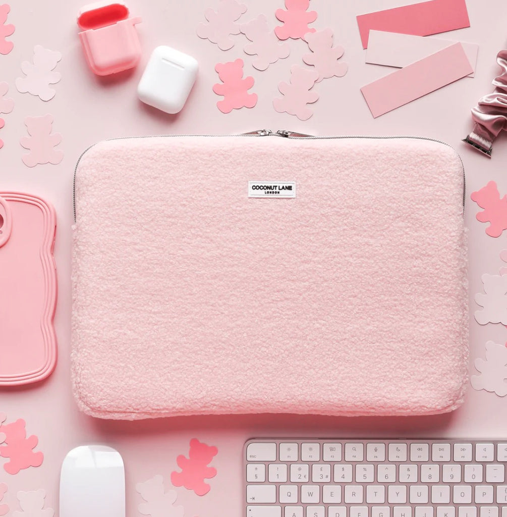 Unique gift for her - pink laptop case cover -fluffy teddy bear laptop sleeve