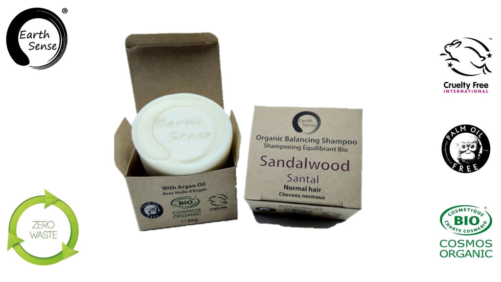 Organic Certified Balancing Solid Shampoo - Sandalwood - Normal & all Hair Types 60g - Earthsenseorganics
