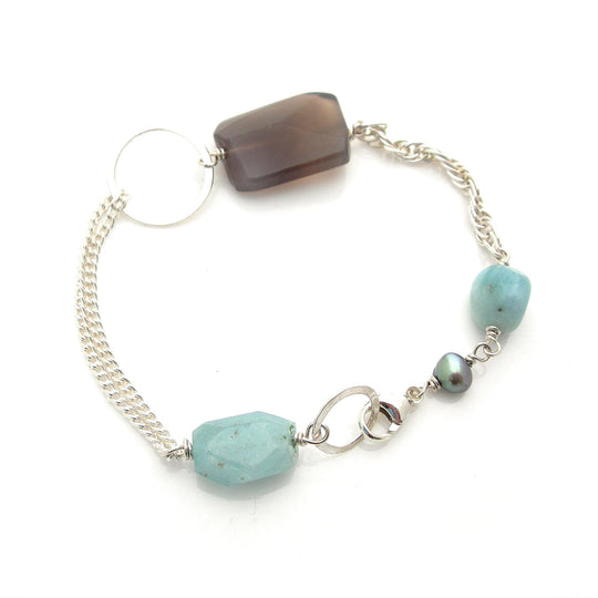 Aquamarine & Grey Agate Bracelet