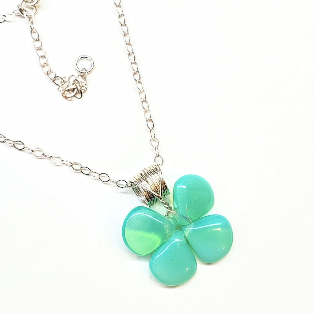 Mint Green Beaded Sterling Silver Clover Necklace - Necklace - Alexa Martha Designs   