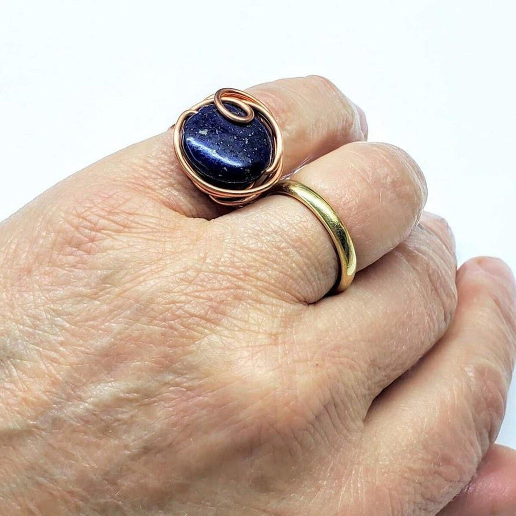 planet earth ring Wire Wrapped Lapis Lazuli Copper Ring - Ring - Alexa Martha Designs   
