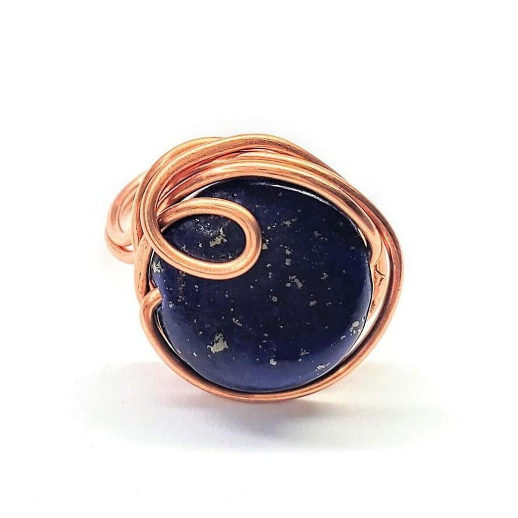 planet earth ring Wire Wrapped Lapis Lazuli Copper Ring - Ring - Alexa Martha Designs   