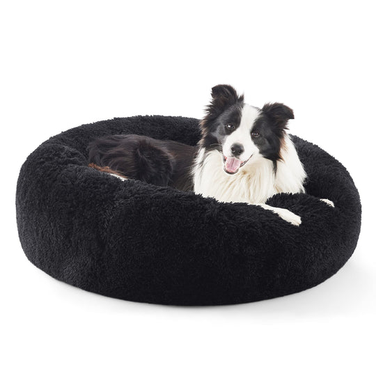 Bedsure Calming Dog Bed for Large Dogs — 36-Inch Donut Round, Anti-Slip, Plush Faux Fur, Up to 80 lbs | Black