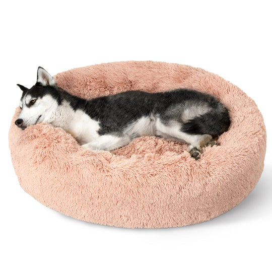 Bedsure Calming Donut Dog Bed for Large Dogs – 36-Inch Round, Anti-Slip, Pink (Up to 80 lbs)