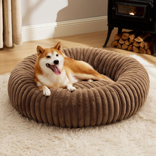 Bedsure Donut Large Dog Bed - Plush Faux Fur, Washable Cover, Anti-Slip Bottom (36x36x8)