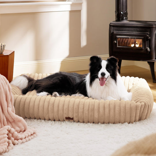 Bedsure Washable Dog Bed for Medium Dogs — Orthopedic Rectangle, 43x30x8 in, Sandy Beige