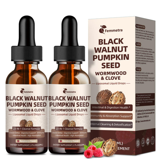 2-Pack Black Walnut Wormwood Clove Cleanse Drops - 23-in-1 Gut Health, Raspberry Flavor, 4 oz