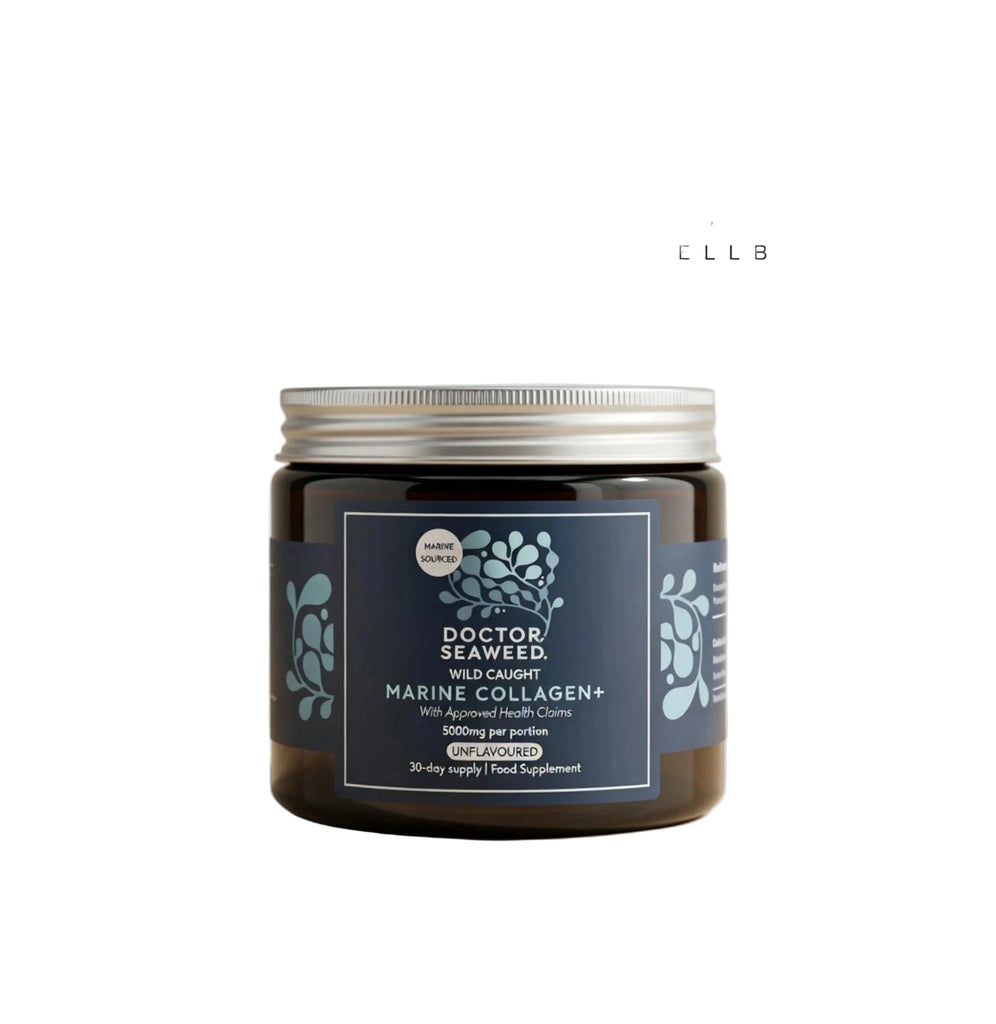 Jar of Doctor of Seaweed marine collagen supplement with 'Liz Earle Wellbeing' 