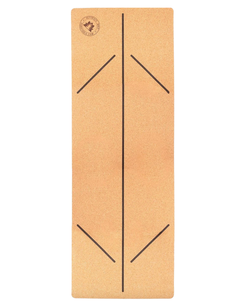 cork yoga mat with alignemnt lines