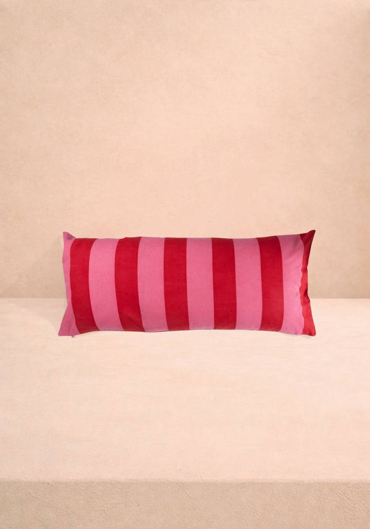 Poppy Raspberry Cabana Stripe Long Lumbar Cushion Cover