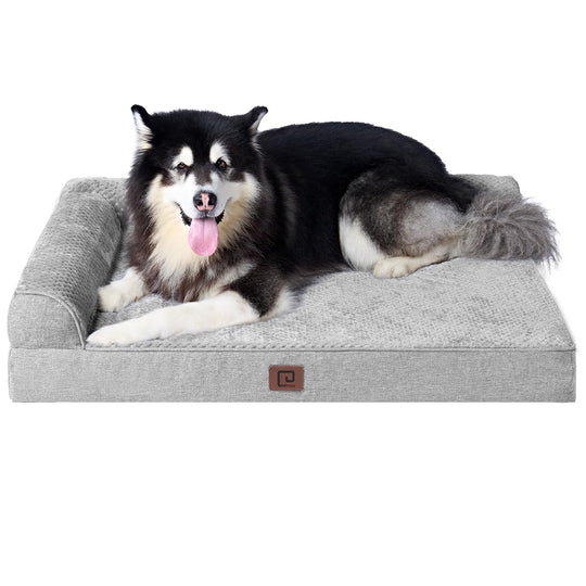 EHEYCIGA Memory Foam Dog Bed XXL | Orthopedic, Waterproof, Washable Cover – 48x36x7 in Grey