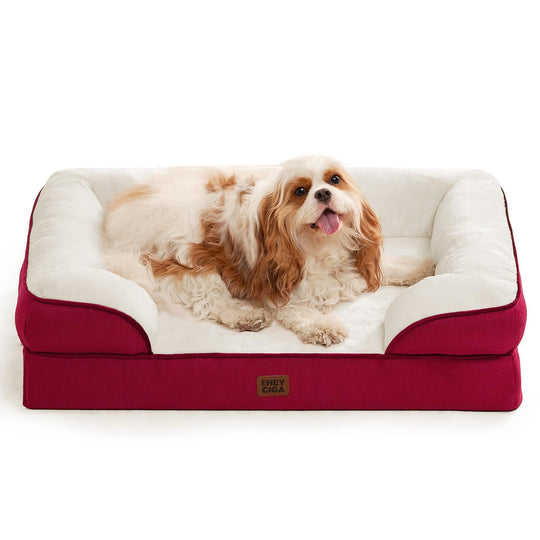 EHEYCIGA Orthopedic Large Dog Bed – Waterproof Memory Foam with Sides and Washable Cover | Red