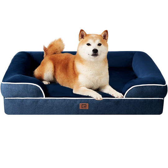 EHEYCIGA Orthopedic Large Dog Bed – Waterproof Memory Foam with 3-Sided Bolsters, Navy