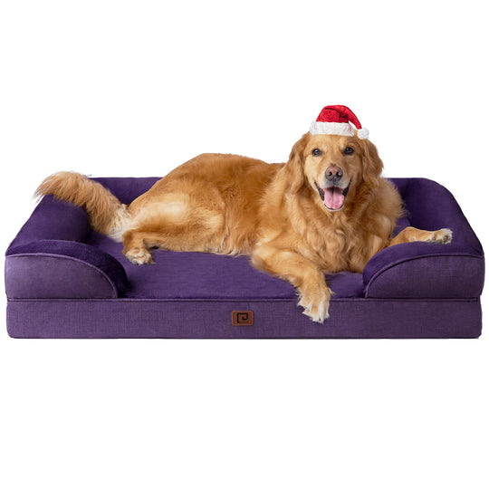 EHEYCIGA Orthopedic XL Dog Bed – Waterproof Memory Foam with Bolsters | Purple