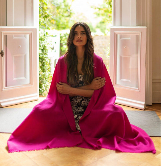 Fuchsia Pink Shawl – Oversized Merino Blanket Scarf